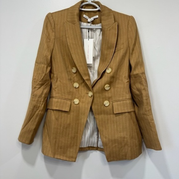 Veronica Beard Jackets & Blazers - Veronica Beard Gaya Dickey Jacket 2 NEW $695 Camel Stripe‎ Blazer Linen Career